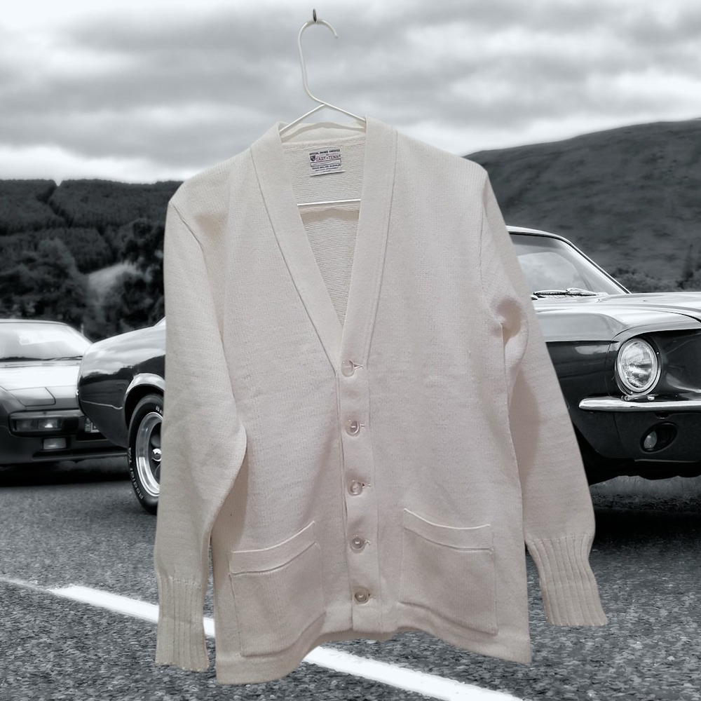 East-Tenn Official Award Sweater VTG 1960's Men's 42 Ivory Varsity Button Up